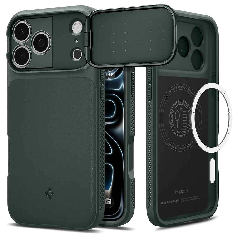 Custodia MagSafe per Apple iPhone 18 Pro / 17 Pro, Spigen, Optik Armor, Verde ACS09954 — 1