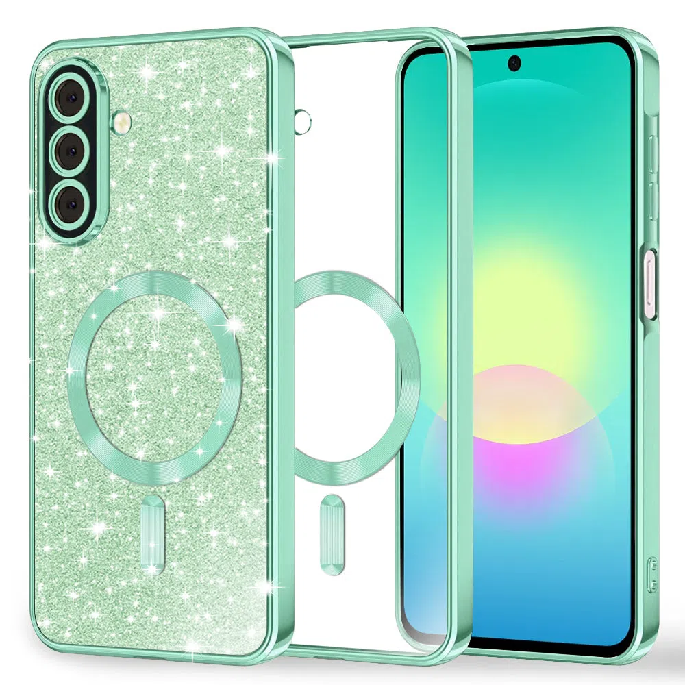 Custodia MagSafe per Samsung Galaxy A27 5G, Techsuit, Luxury Glitter, Verde Chiaro — 1