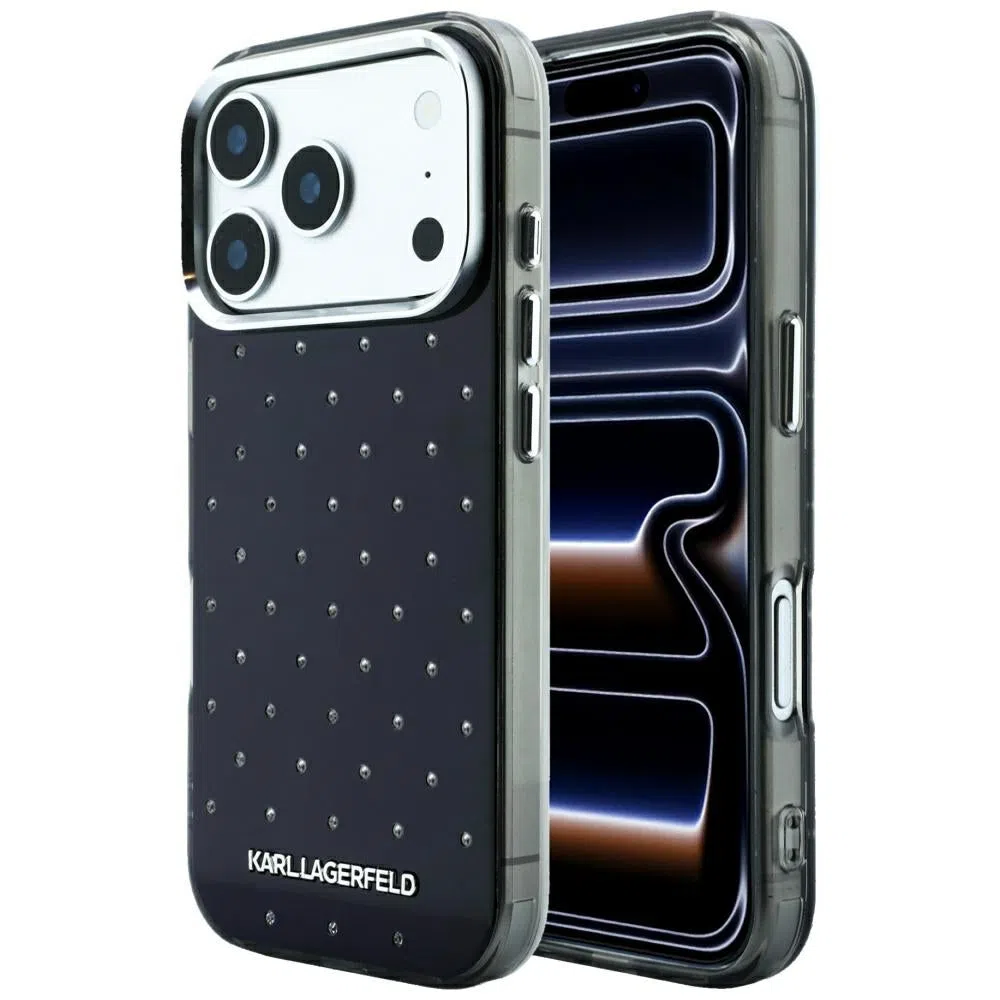 Custodia per Apple iPhone 18 Pro / 17 Pro, Karl Lagerfeld, IML Strass e Logo Elettroplaccato, Nera — 1