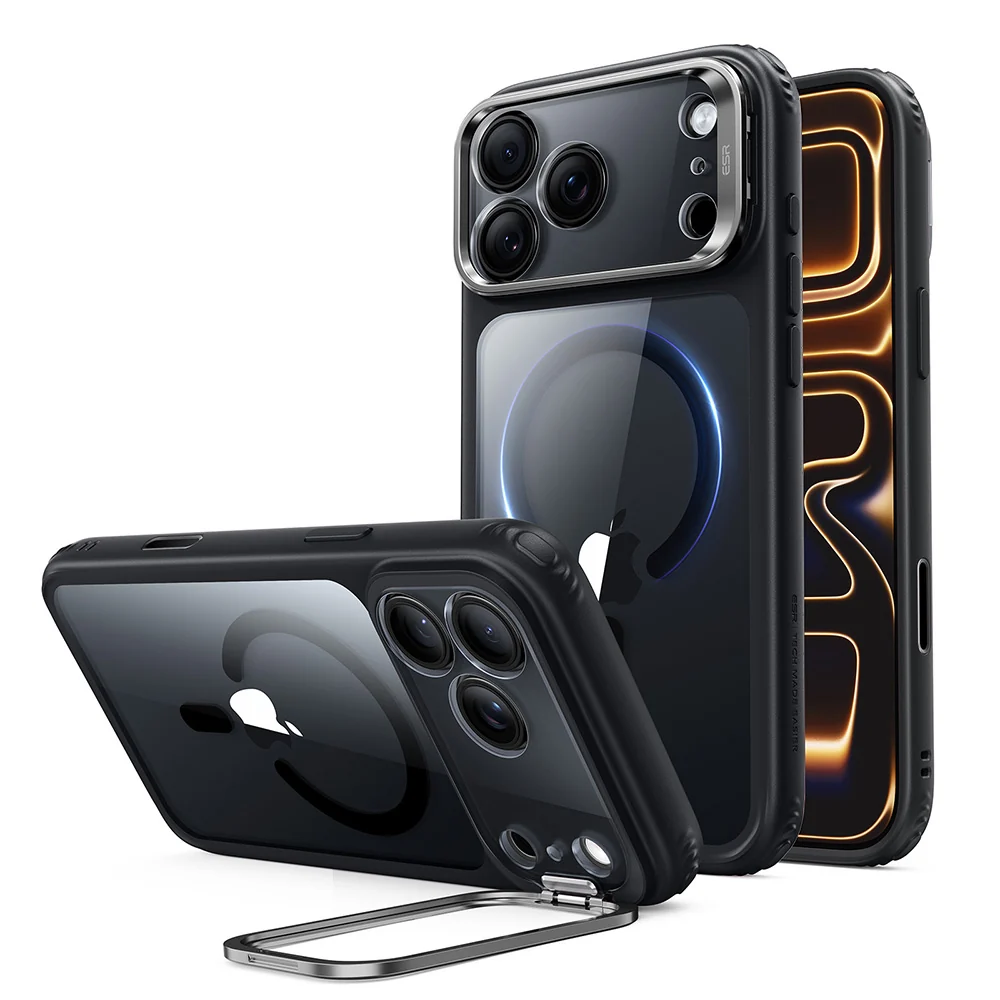 Custodia MagSafe per Apple iPhone 18 Pro Max / 17 Pro Max, ESR, Classic Hybrid Kickstand, Nera Trasparente — 1