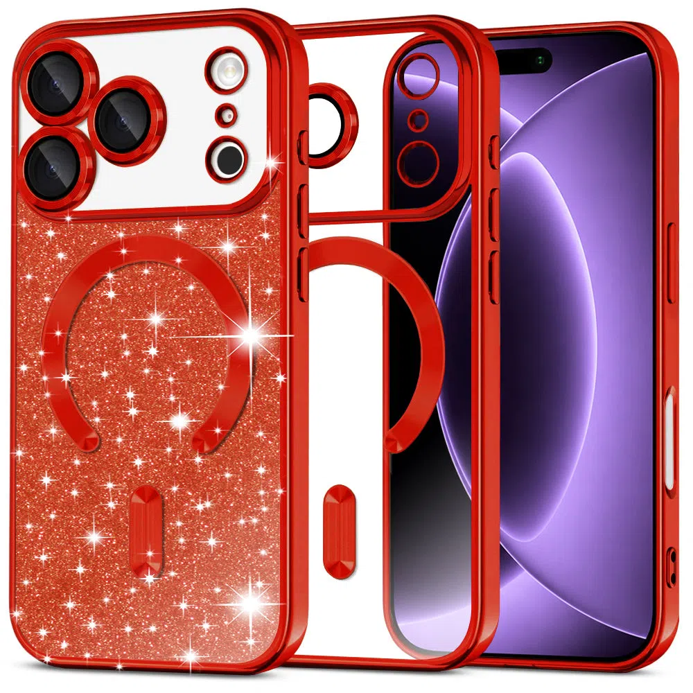 Custodia MagSafe per Apple iPhone 18 Pro / 17 Pro, Techsuit, Luxury Glitter, Rossa — 1