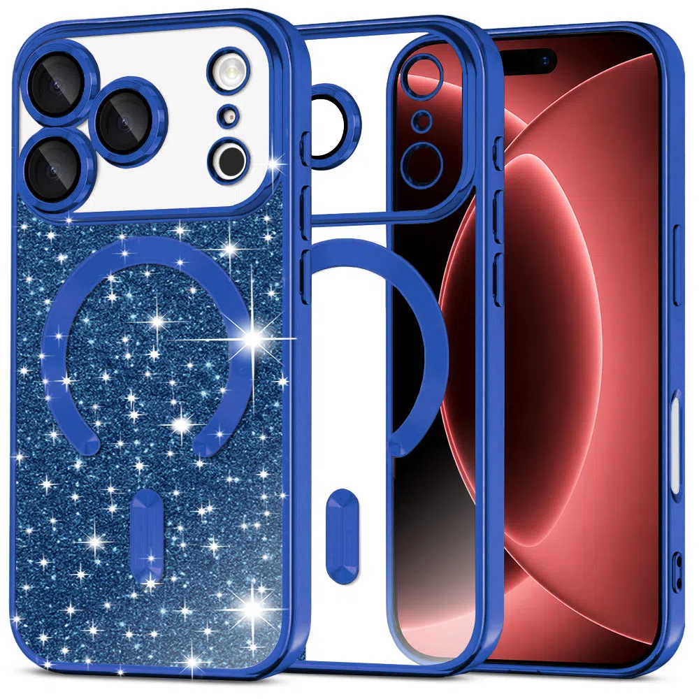 Custodia MagSafe per Apple iPhone 18 Pro Max / 17 Pro Max, Techsuit, Luxury Glitter, Blu Scuro — 1