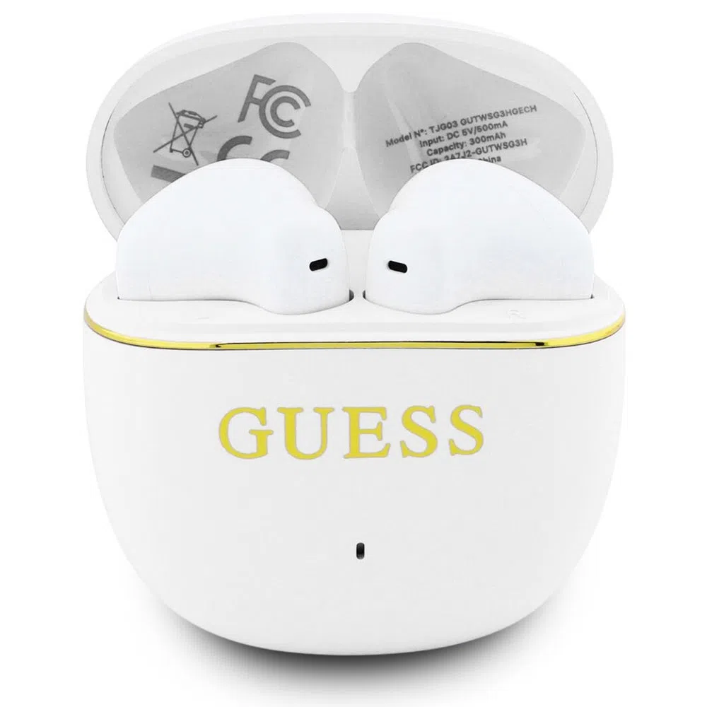 Auricolare Bluetooth Guess Glossy Gold Line Classic, TWS, Bianco — 1