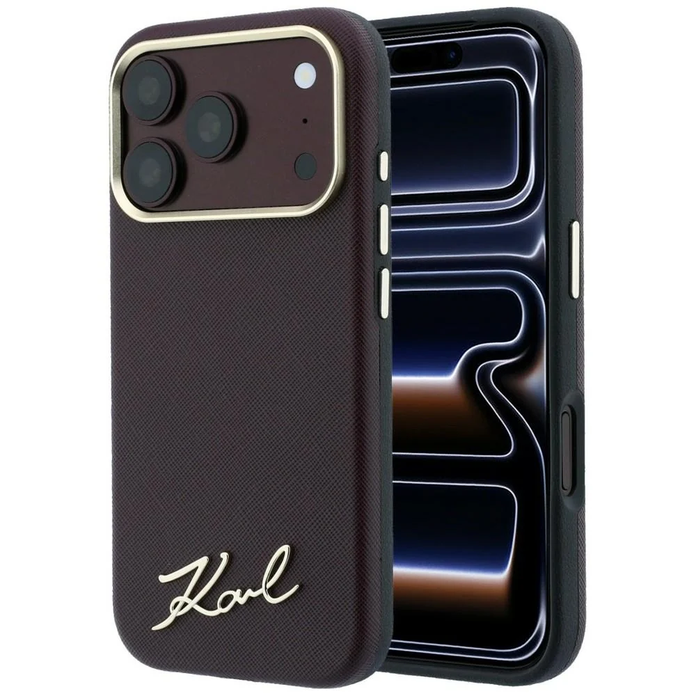 Custodia MagSafe per Apple iPhone 18 Pro Max / 17 Pro Max, Karl Lagerfeld, Saffiano Small Script Metal Logo, Vinaccia — 1