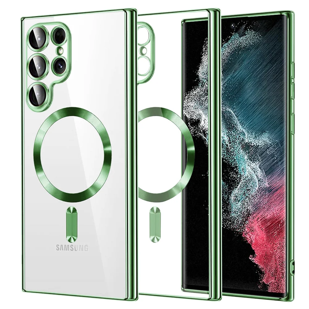 Custodia MagSafe per Samsung Galaxy S22 Ultra 5G S908, Techsuit, Luxury Crystal, Verde Chiaro — 1