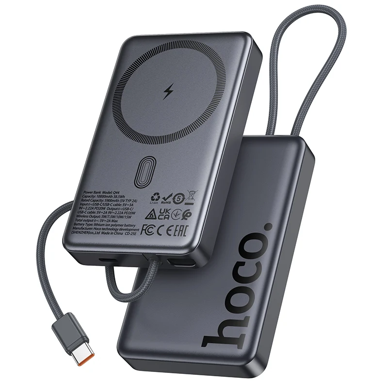 Batteria Esterna Wireless HOCO Q44, 10000mAh, 20W, PD + FQI, 1 x QI - 2 x USB-C, Grigio — 1