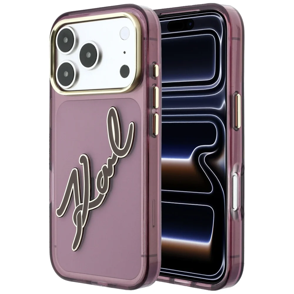 Custodia per Apple iPhone 18 Pro Max / 17 Pro Max, Karl Lagerfeld, IML Big Signature Resina Logo Cornice Metallica, Vinaccia — 1