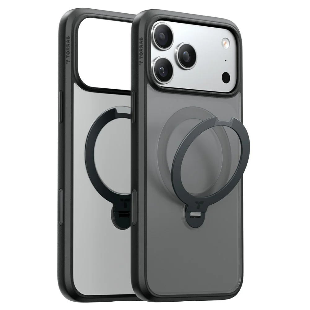 Custodia MagSafe per Apple iPhone 18 Pro / 17 Pro, Torras, Ostand Spin, Nera — 1