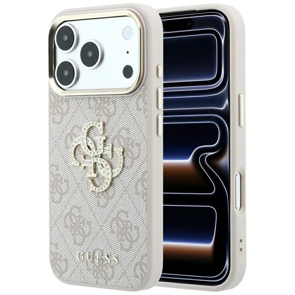 Custodia per Apple iPhone 18 Pro / 17 Pro, Guess, 4G Big Strass Logo, Rosa — 1