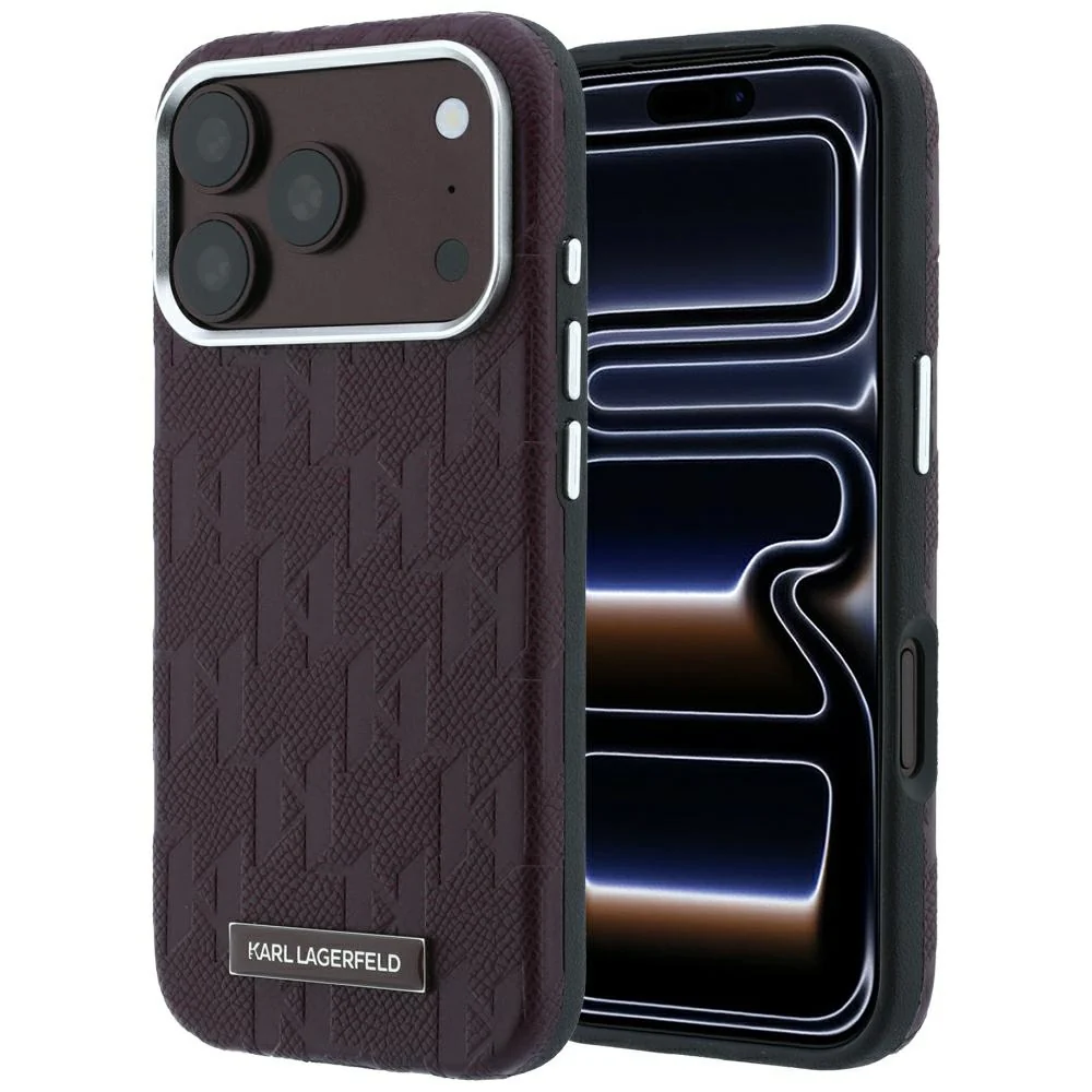 Custodia MagSafe per Apple iPhone 18 Pro / 17 Pro, Karl Lagerfeld, Logo in resina monocromatica granulata, Vinaccia — 1