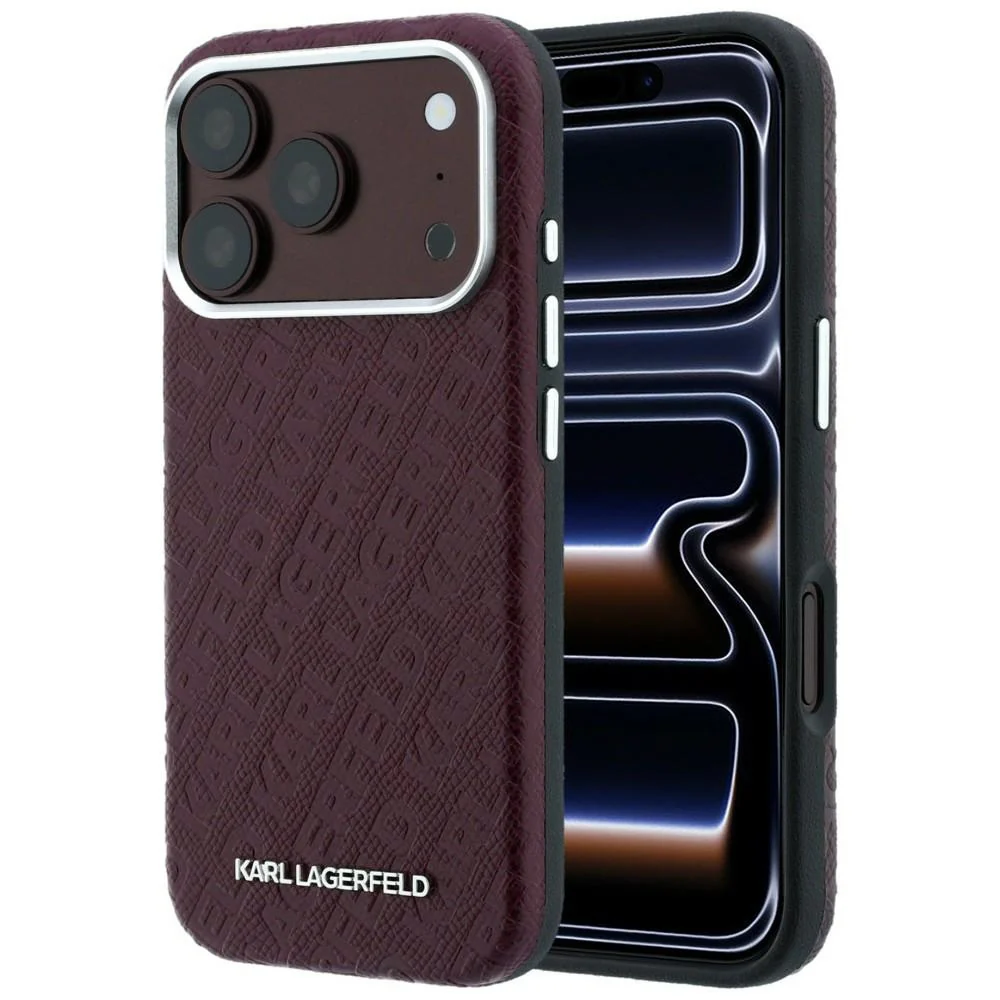 Custodia MagSafe per Apple iPhone 18 Pro Max / 17 Pro Max, Karl Lagerfeld, Logo in Metallo Granulato, Vinaccia — 1