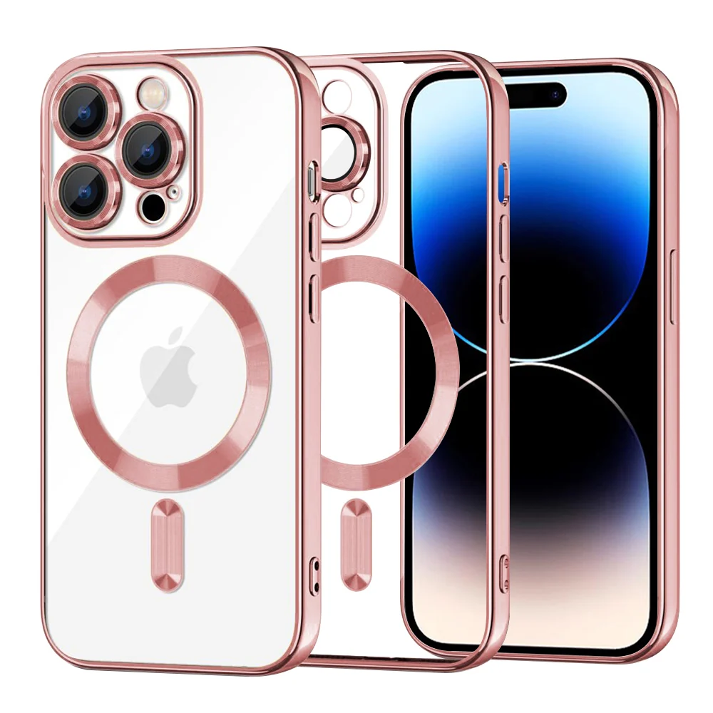 Custodia MagSafe per Apple iPhone 14 Pro, Techsuit, Luxury Crystal, Rosa — 1