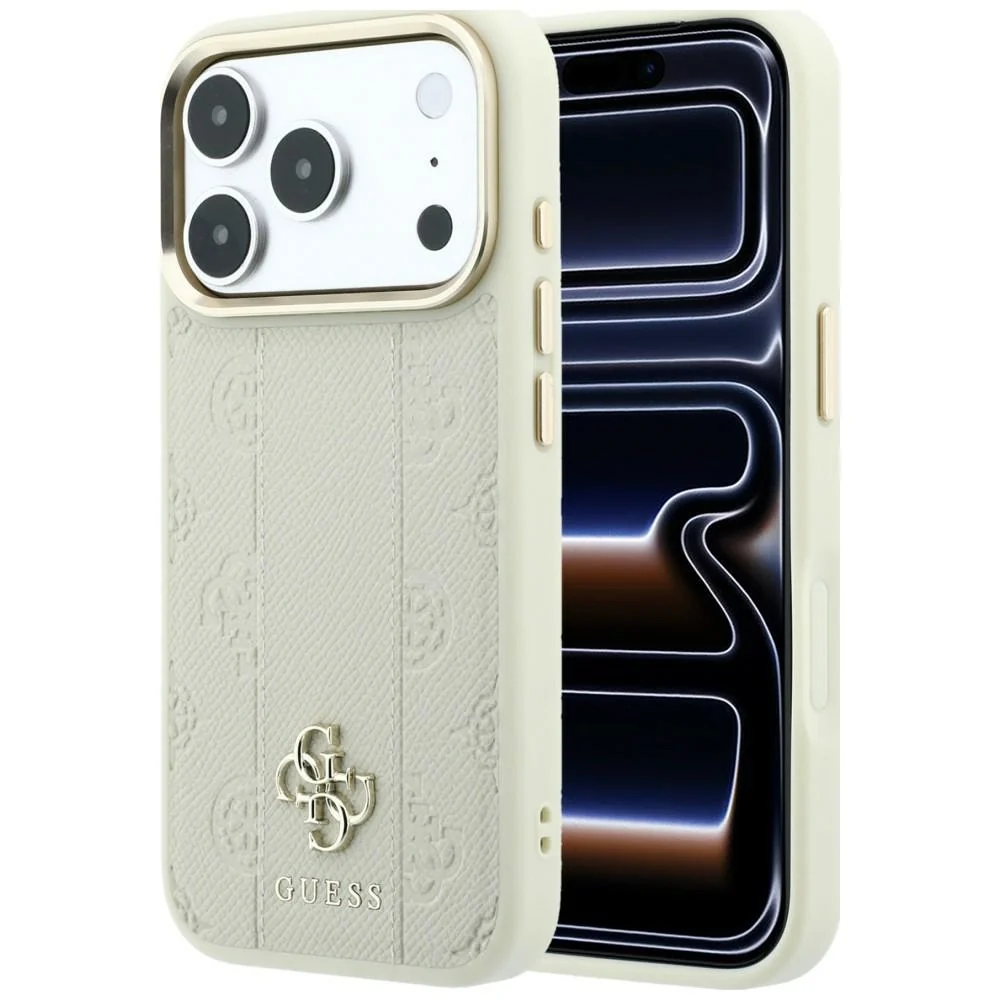 Custodia MagSafe per Apple iPhone 18 Pro Max / 17 Pro Max, Guess, Stripe Peony 4G, Beige — 1