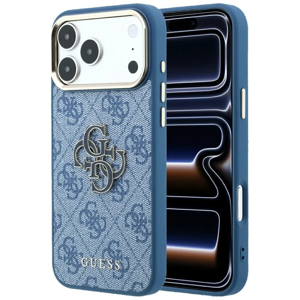 Custodia per Apple iPhone 18 Pro Max / 17 Pro Max, Guess, Logo 4G Grande in Resina, Blu — 1