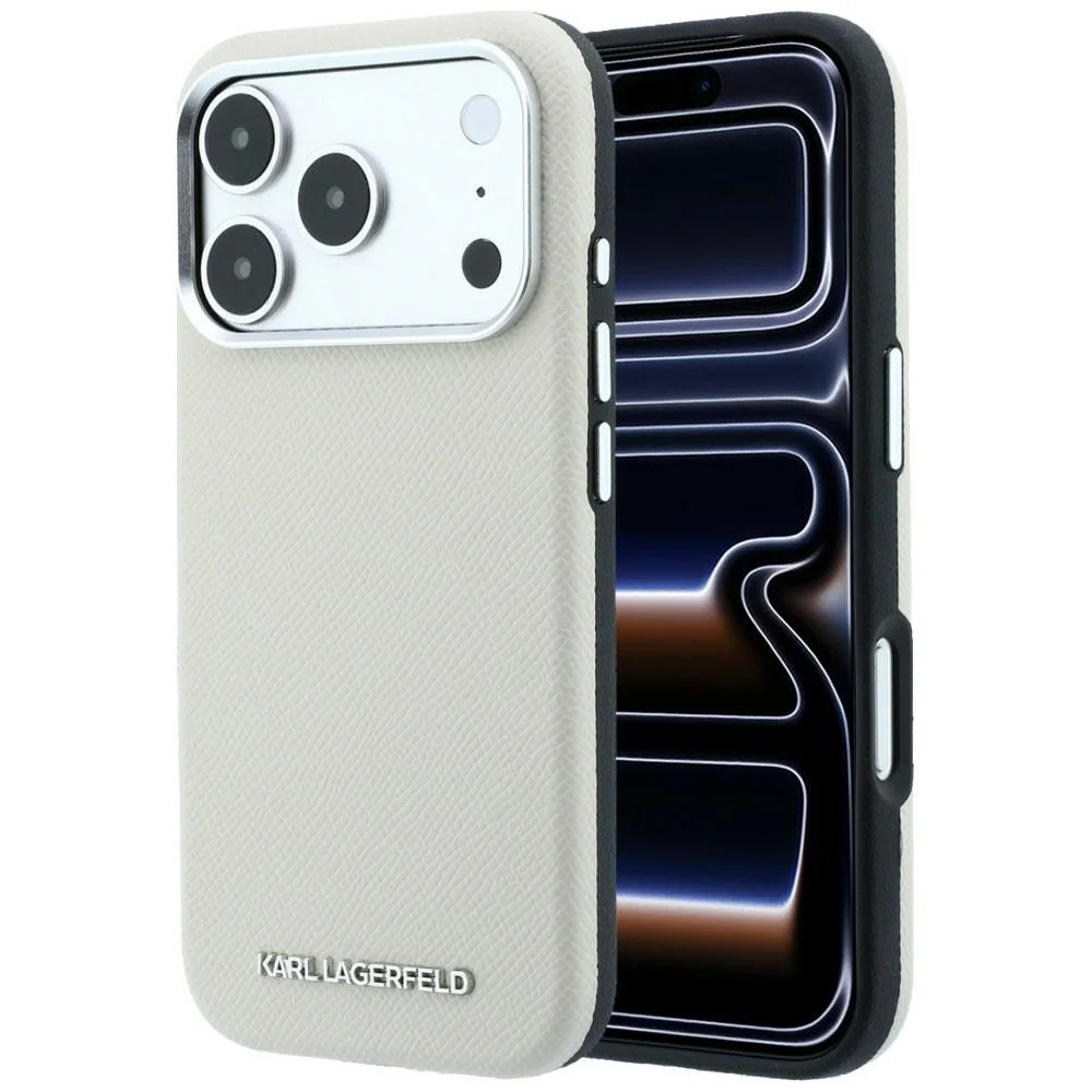 Custodia MagSafe per Apple iPhone 18 Pro Max / 17 Pro Max, Karl Lagerfeld, Logo Allungato Granulato, Beige — 1