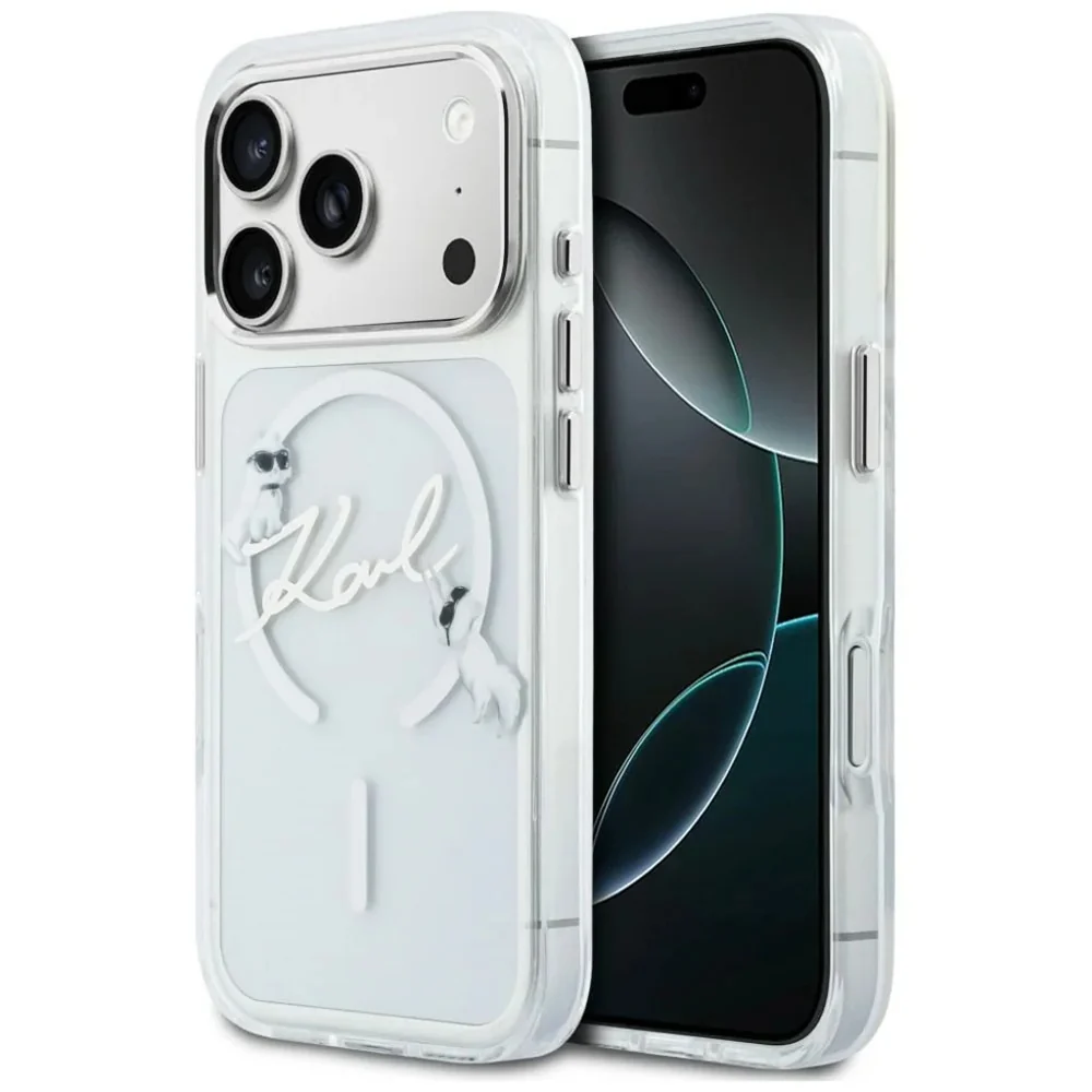 Custodia MagSafe per Apple iPhone 18 Pro Max / 17 Pro Max, Karl Lagerfeld, IML Choupette Karl Script Logo, Trasparente — 1