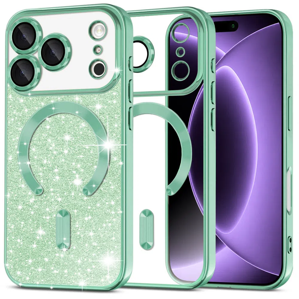 Custodia MagSafe per Apple iPhone 18 Pro / 17 Pro, Techsuit, Luxury Glitter, Verde Chiaro — 1