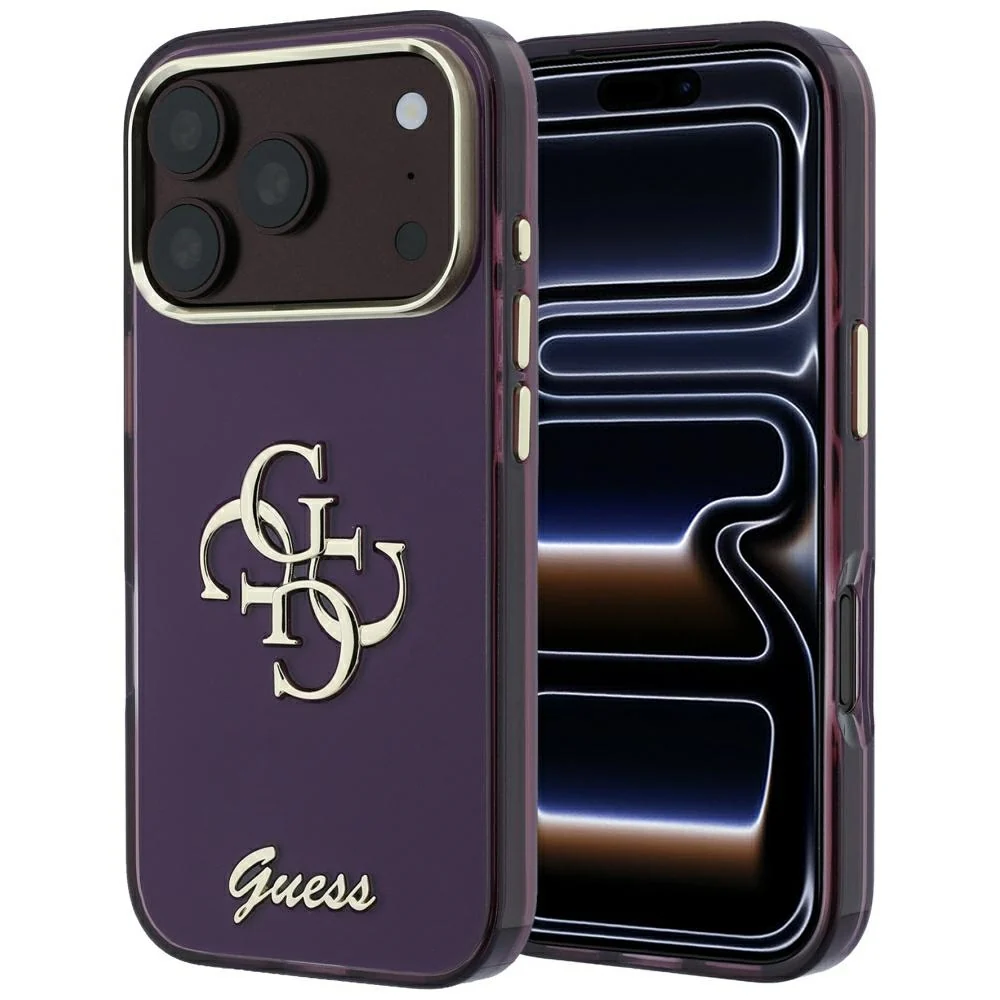 Custodia per Apple iPhone 18 Pro / 17 Pro, Guess, IML 4G Metal Script, Vinaccia — 1