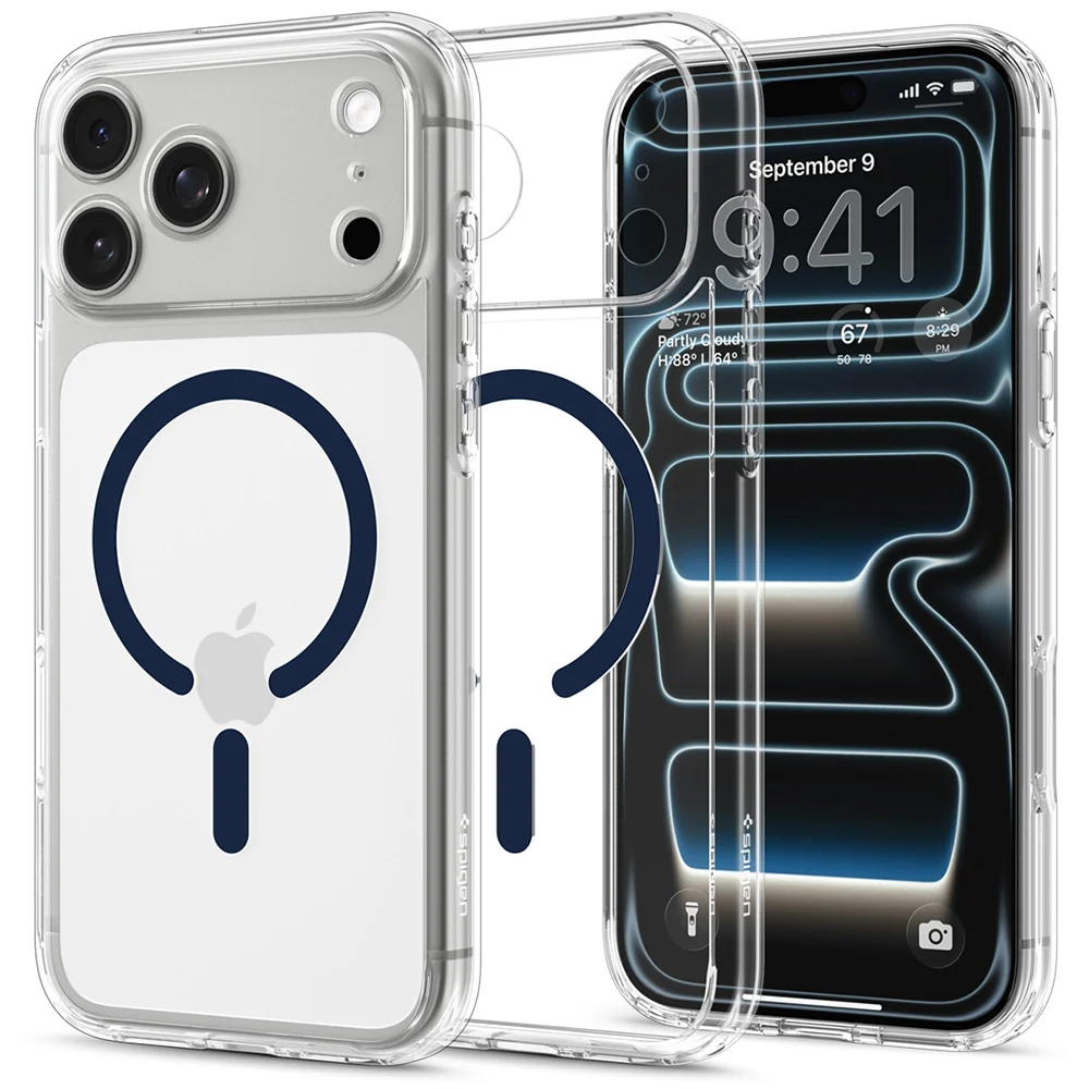 Custodia MagSafe per Apple iPhone 18 Pro / 17 Pro, Spigen, Ultra Hybrid, Trasparente Blu Navy ACS12158 — 1