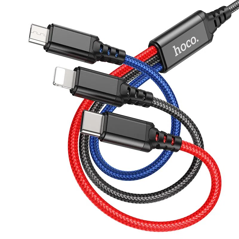 Cavo di Ricarica USB-A - Lightning / microUSB / USB-C HOCO X76 3in1, 18W, 1m, Multicolore — 1