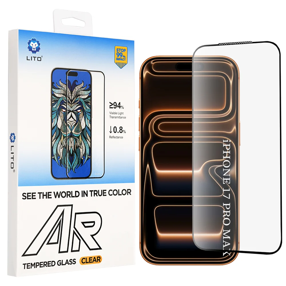Pellicola protettiva per schermo Lito AR SE per Apple iPhone 18 Pro Max / 17 Pro Max, Vetro temperato, Full Glue, Nero — 1