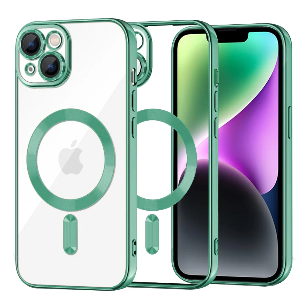 Custodia MagSafe per Apple iPhone 14, Techsuit, Luxury Crystal, Verde Chiaro — 1