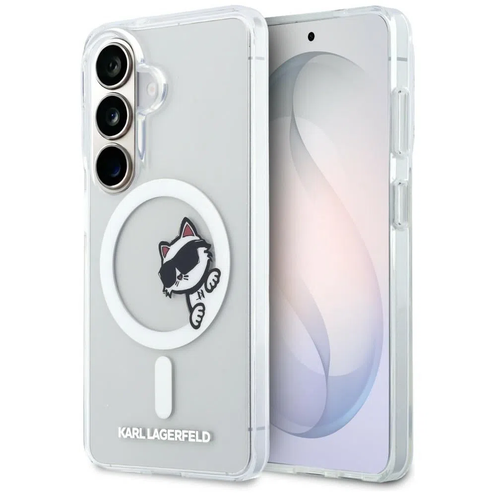 Custodia MagSafe per Samsung Galaxy S26 S942, Karl Lagerfeld, IML Choupette Peekaboo Logo, Bianca — 1