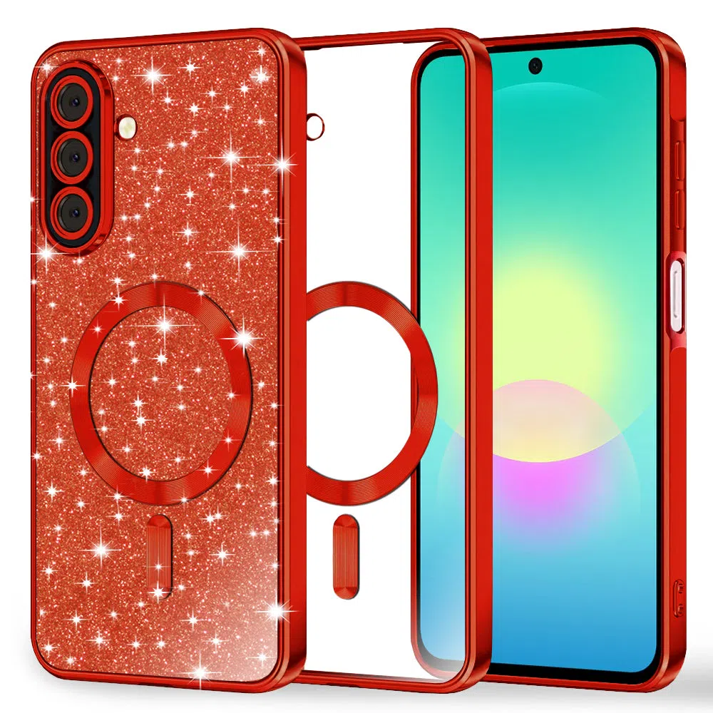 Custodia MagSafe per Samsung Galaxy A27 5G, Techsuit, Luxury Glitter, Rossa — 1