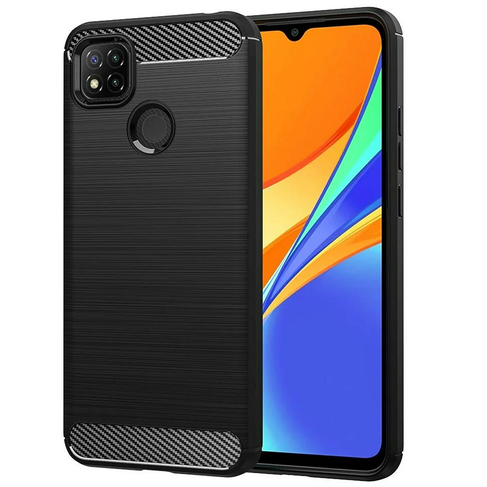 Custodia per Xiaomi Redmi 9C NFC / 9C, Techsuit, Carbonio, Nera — 1