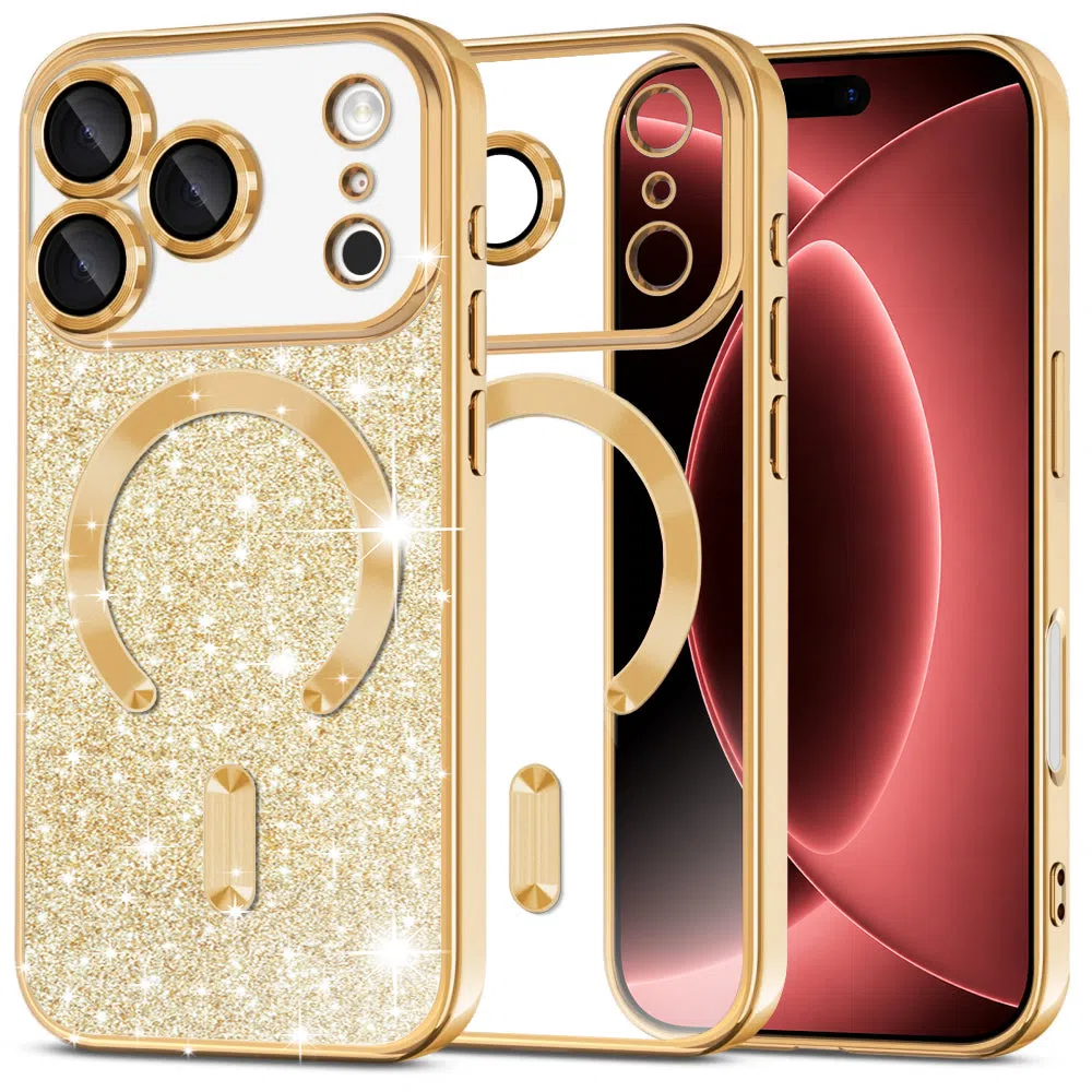 Custodia MagSafe per Apple iPhone 18 Pro Max / 17 Pro Max, Techsuit, Luxury Glitter, Dorata — 1