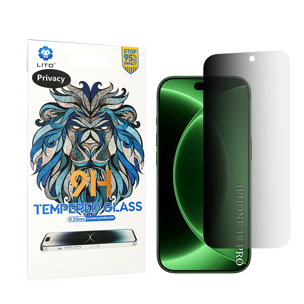 Pellicola protettiva per schermo Privacy Lito Classic per Apple iPhone 18 Pro, Vetro temperato, Full Glue, 2.5D — 1
