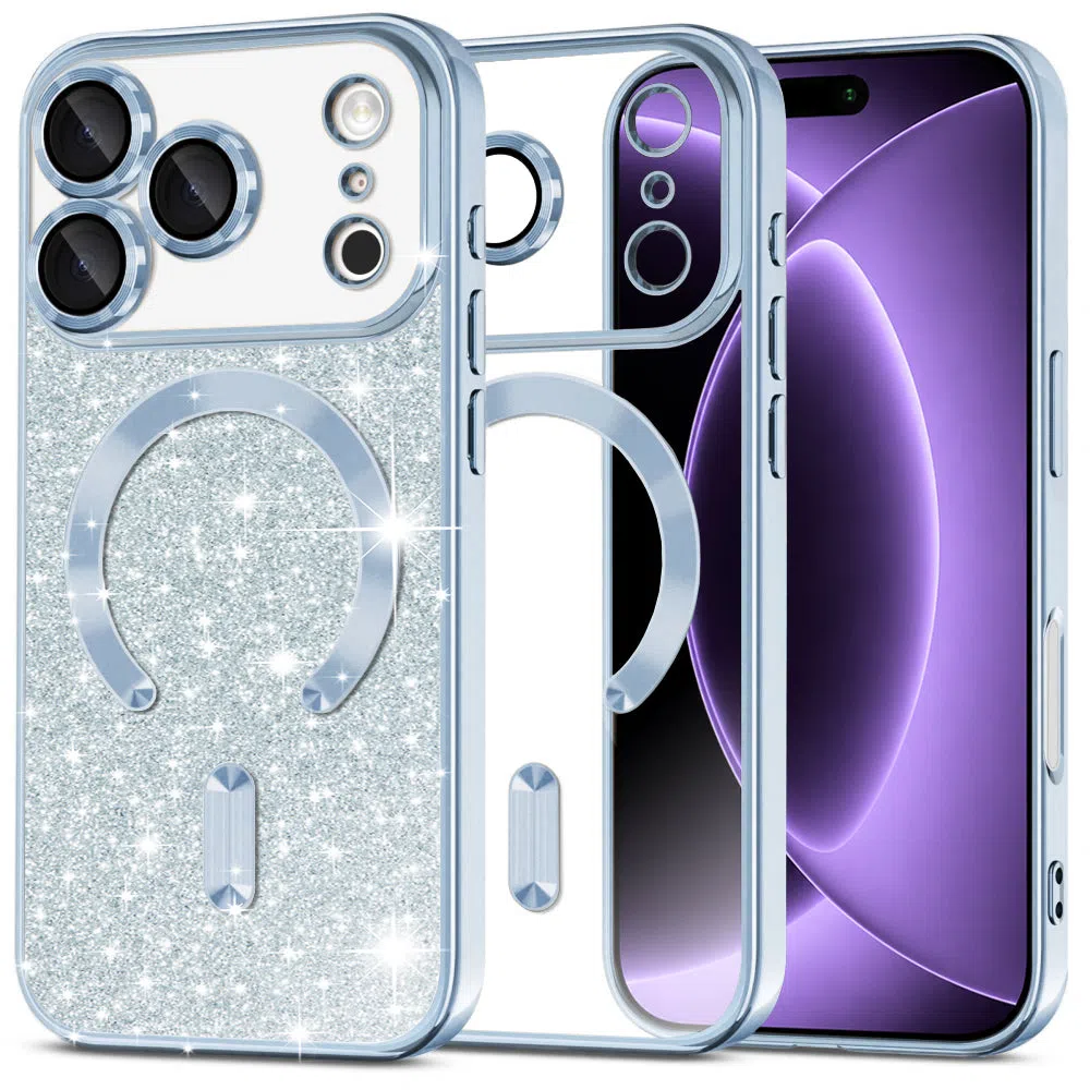 Custodia MagSafe per Apple iPhone 18 Pro / 17 Pro, Techsuit, Luxury Glitter, Blu — 1