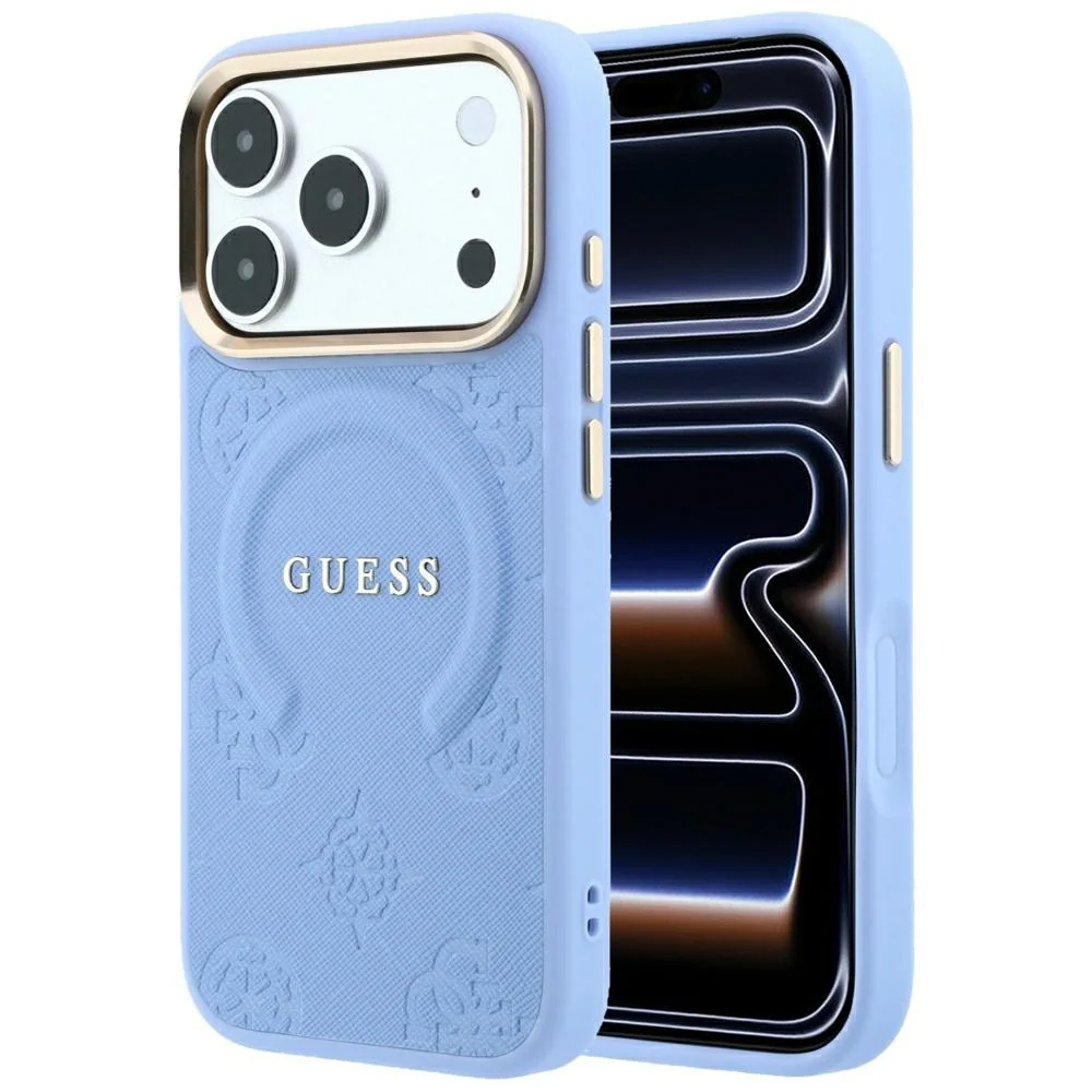 Custodia MagSafe per Apple iPhone 18 Pro Max / 17 Pro Max, Guess, Saffiano Peony Ring, Blu — 1