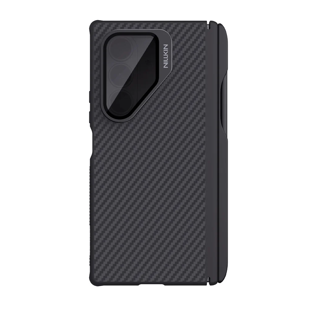 Custodia MagSafe per Samsung Galaxy Z Fold7 F966, Nillkin, CarboProp con copertura obiettivo nera trasparente e supporto per S-Pen, Nera — 1