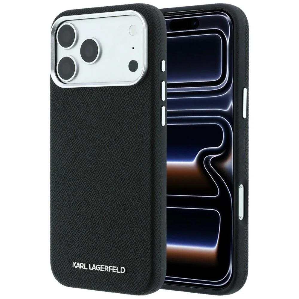 Custodia MagSafe per Apple iPhone 18 Pro Max / 17 Pro Max, Karl Lagerfeld, Logo Allungato Granulato, Nera — 1