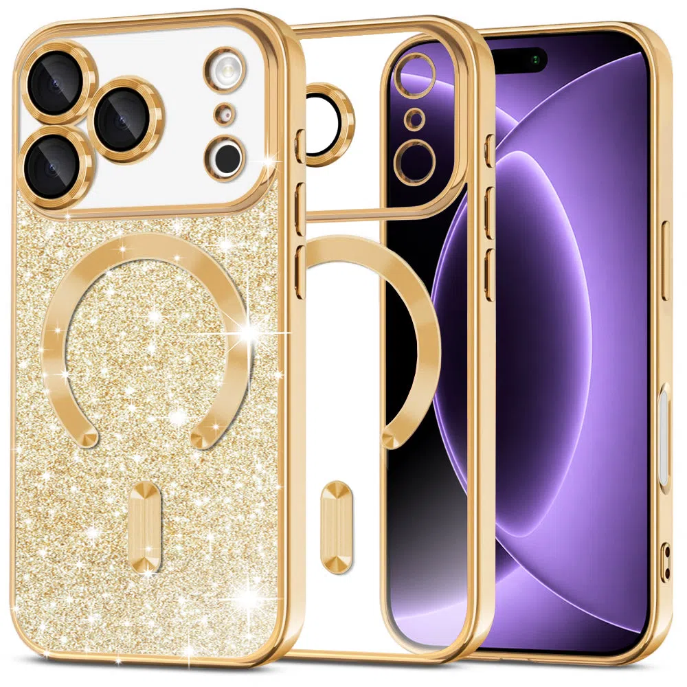 Custodia MagSafe per Apple iPhone 18 Pro / 17 Pro, Techsuit, Luxury Glitter, Dorata — 1
