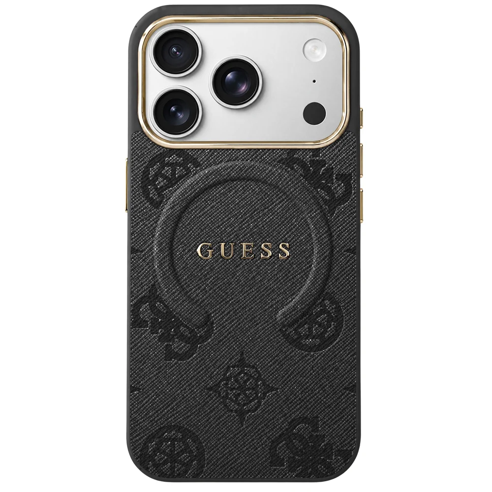Custodia MagSafe per Apple iPhone 18 Pro / 17 Pro, Guess, 4G Embossed Ring Classic Logo, Nera — 1