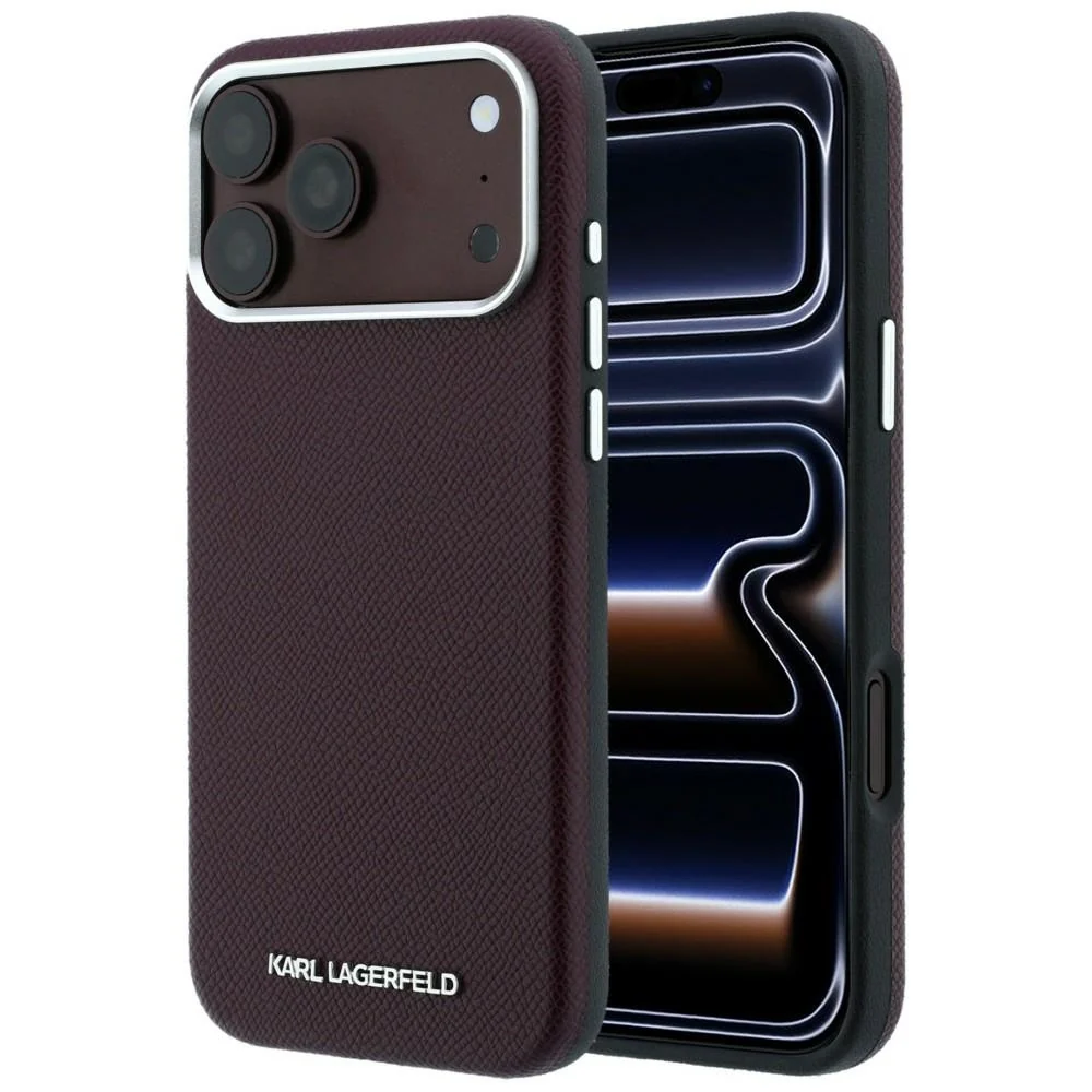 Custodia MagSafe per Apple iPhone 18 Pro Max / 17 Pro Max, Karl Lagerfeld, Logo Allungato Granulato, Vinaccia — 1