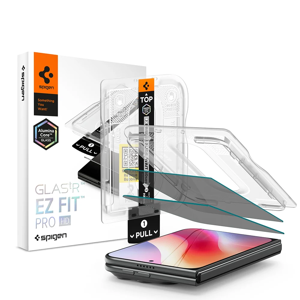Pellicola protettiva per schermo esterno Privacy Spigen GlastR EZ FIT Pro HD per Apple iPhone Duo, Vetro temperato, Full Glue, Set 2 pezzi AGL12015 — 1