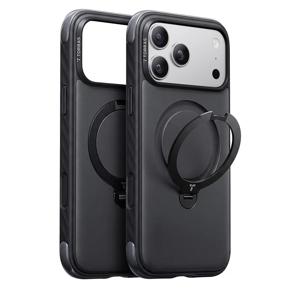 Custodia MagSafe per Apple iPhone 18 Pro Max / 17 Pro Max, Torras, Ostand Q3 Rugged, Nera — 1