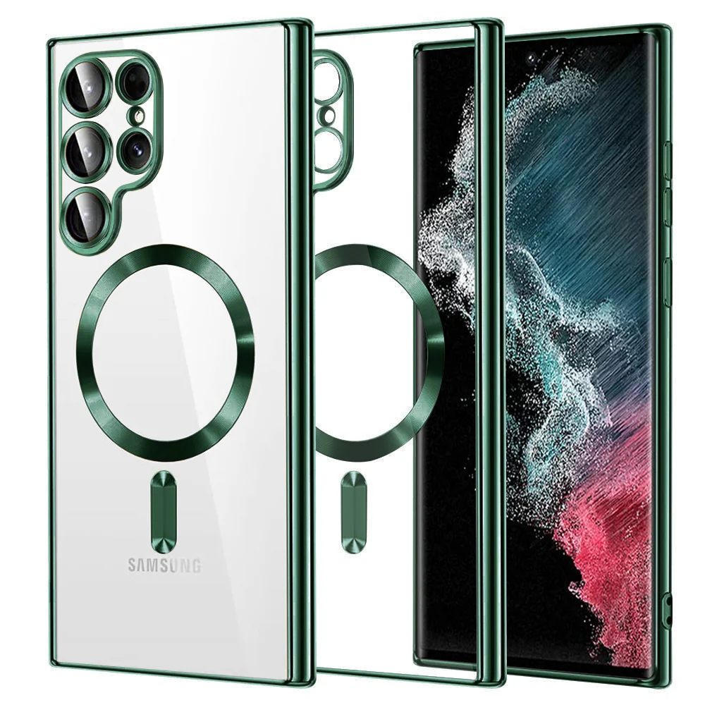 Custodia MagSafe per Samsung Galaxy S22 Ultra 5G S908, Techsuit, Luxury Crystal, Verde Scuro — 1