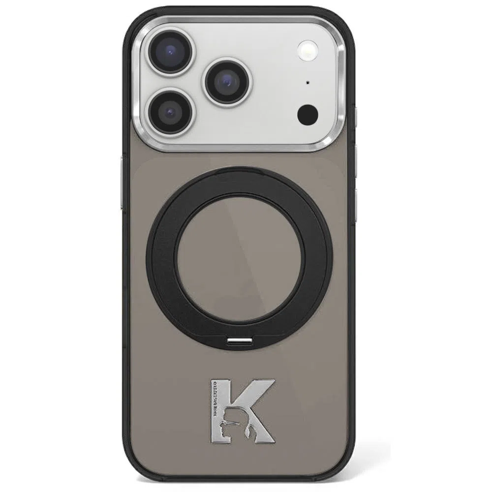 Custodia MagSafe per Apple iPhone 18 Pro / 17 Pro, Karl Lagerfeld, IML Ring Stand Kameo Metal, Nera — 1