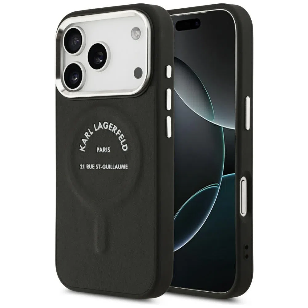 Custodia MagSafe per Apple iPhone 18 Pro / 17 Pro, Karl Lagerfeld, EMB. Anello con logo Karl RSG, Nero — 1