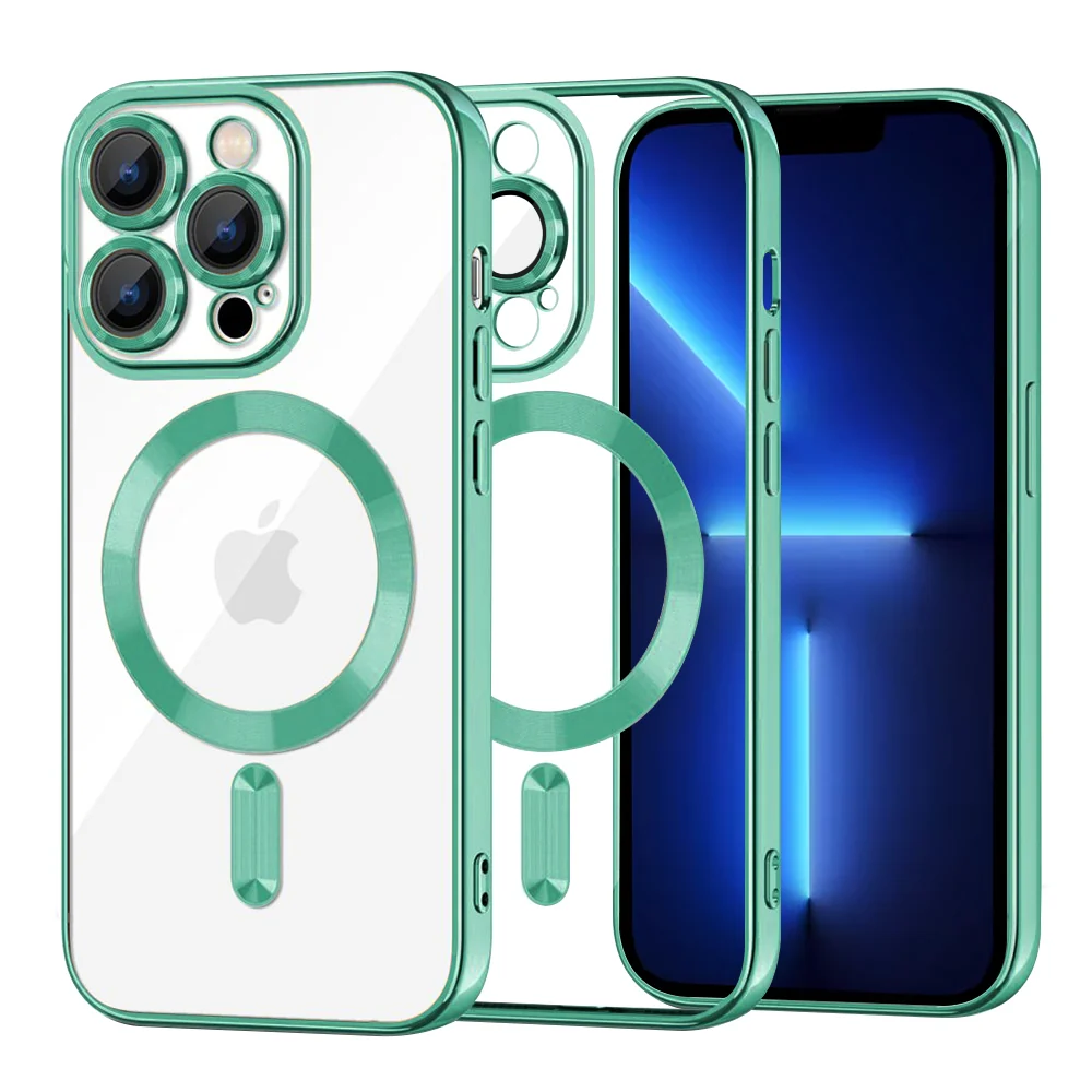 Custodia MagSafe per Apple iPhone 13 Pro Max, Techsuit, Luxury Crystal, Verde Chiaro — 1