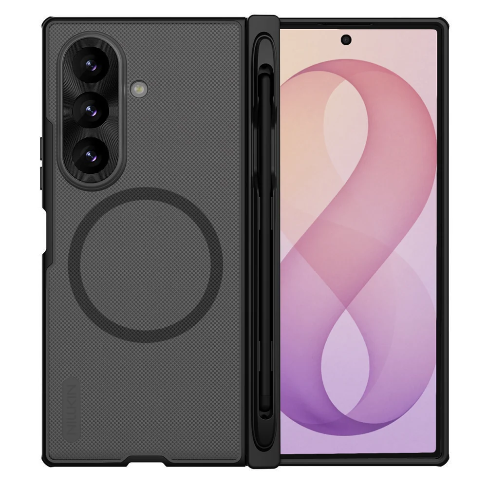 Custodia MagSafe per Samsung Galaxy Z Fold8 Ultra F976, Nillkin, Super Frosted Shield con Porta Penna, Nero Trasparente — 1