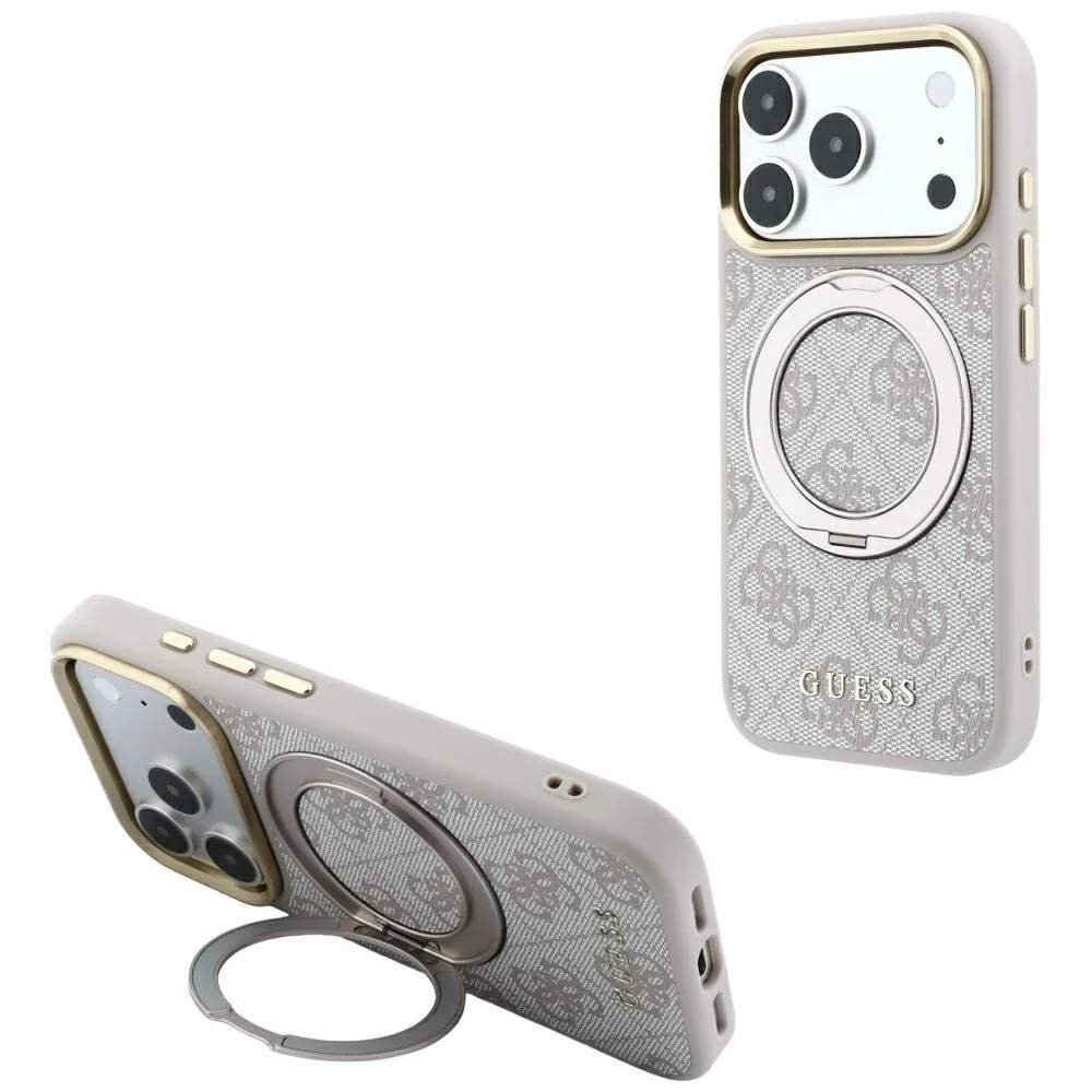 Custodia MagSafe per Apple iPhone 18 Pro Max / 17 Pro Max, Guess, Ring Stand Classic Logo, Rosa — 1