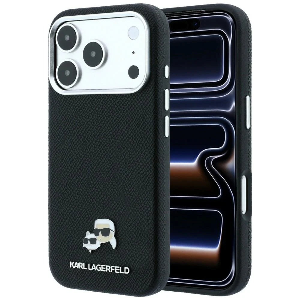 Custodia MagSafe per Apple iPhone 18 Pro Max / 17 Pro Max, Karl Lagerfeld, Grained KC Heads, Nera — 1