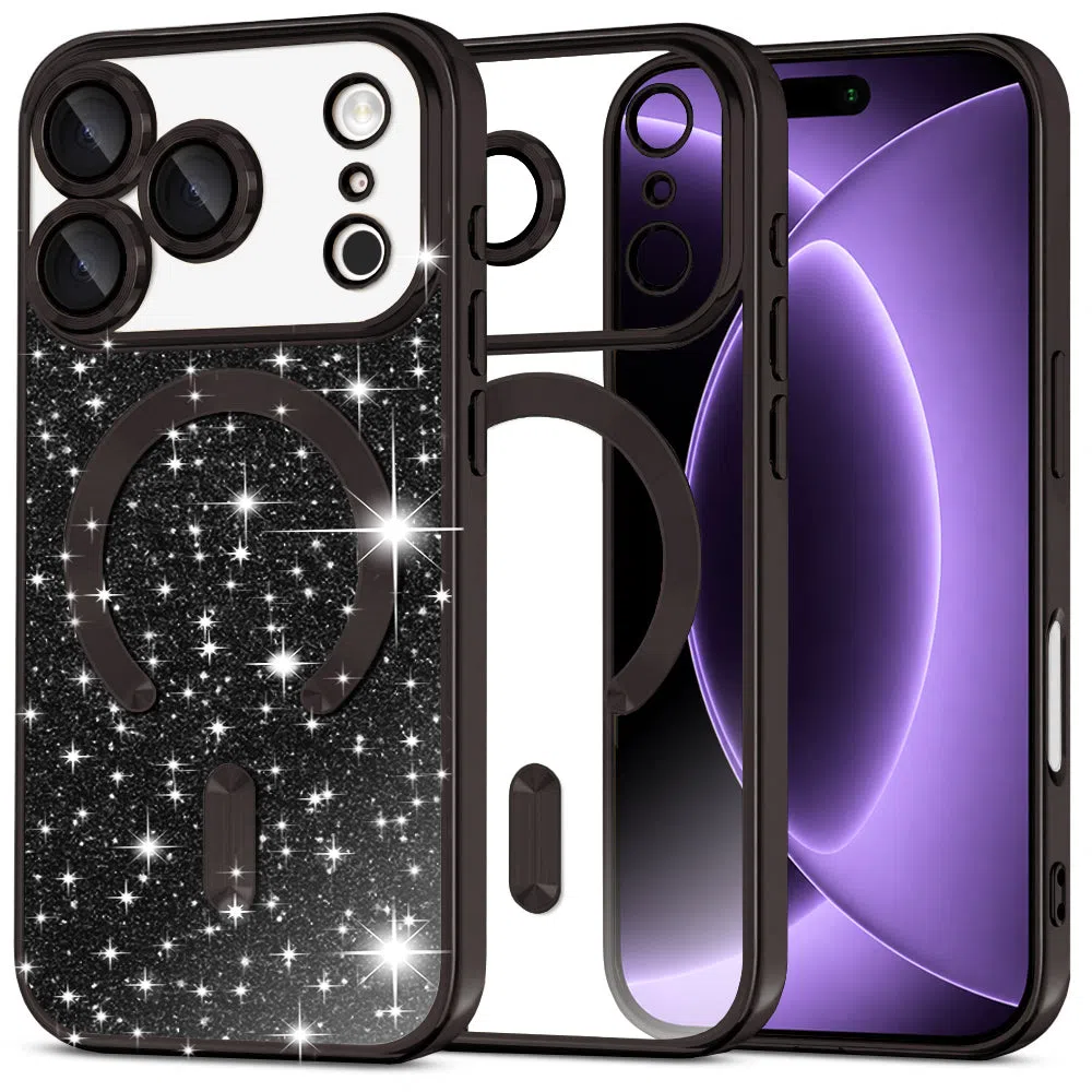 Custodia MagSafe per Apple iPhone 18 Pro / 17 Pro, Techsuit, Luxury Glitter, Nera — 1