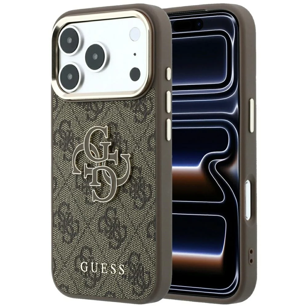 Custodia per Apple iPhone 18 Pro Max / 17 Pro Max, Guess, Logo 4G Grande in Resina, Marrone — 1
