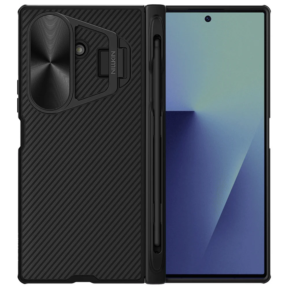 Custodia per Samsung Galaxy Z Fold7 F966, Nillkin, CamShield Prop con copertura metallica per lente e supporto per S-Pen, Nera — 1